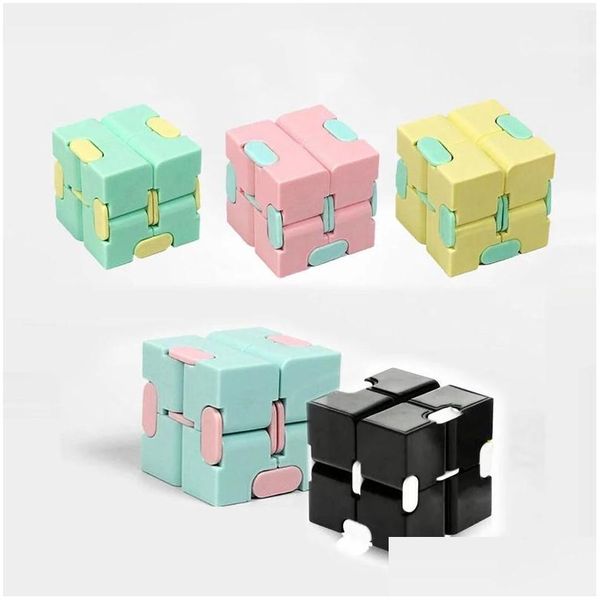 Dekompressionsspielzeug Infinity Cube Candy Color Fidget Puzzle Anti Dekompressionsspielzeug Finger Handspinner Lustiges Spielzeug für Erwachsene Kinder ADHS Relie Dhsxa
