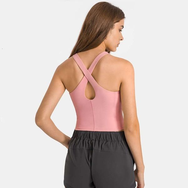 Lu Align Canottiere da Donna Tinta Unita Palestra Canotte Senza Schienale Canotte da Donna Sportive Limoni Top Fitness Crop Top X Crossover Reggiseno Stretto con Pettorine Sport Lemonswear Lemon