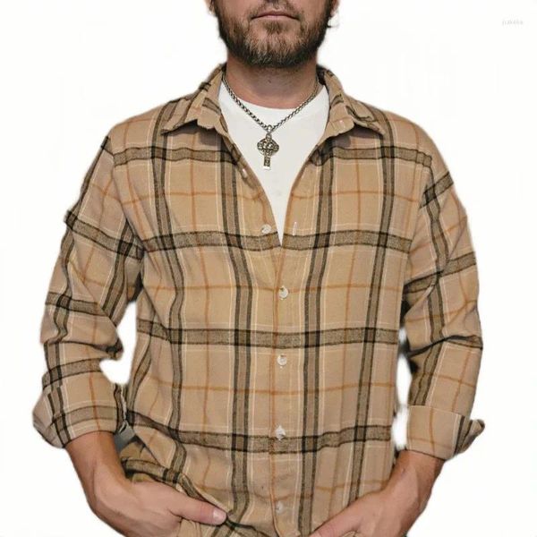 Männer Casual Hemden 2024 Frühling Kleidung Plaid Große Größe Hemd Langarm Button Down Streetwear Vintage Freizeit Check S-2XL