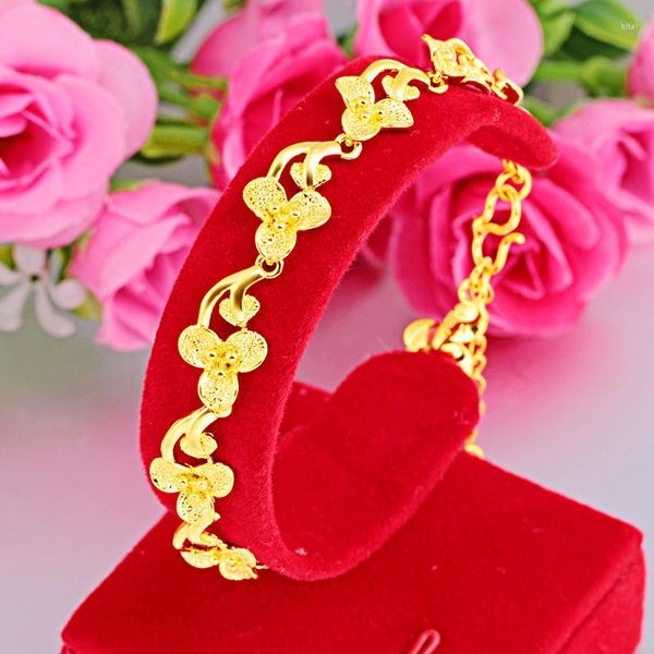 Gliederarmbänder Blumenförmiges Bettelarmband Gelbgold gefüllt Frauen Handgelenk Kette Schmuck Geschenk