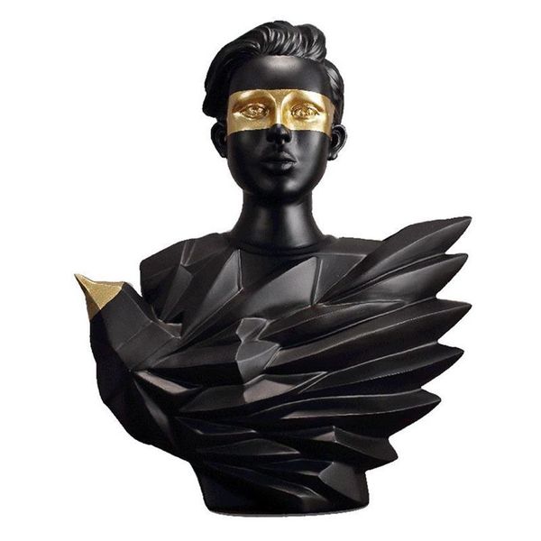 Europeu preto ouro aéreo pássaro figura estátua resina artesanato arte abstrata personagem escultura decoração para casa acessórios presente t2006260a
