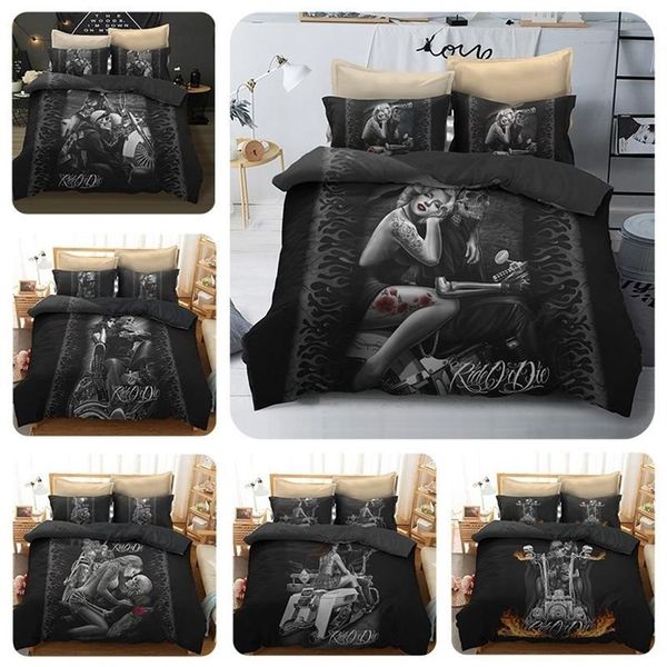 Set di biancheria da letto per donne e teschi 3D Teschio di zucchero e copripiumino per moto Letto Fresco stampa teschio Biancheria da letto nera Biancheria da letto Y200417238p