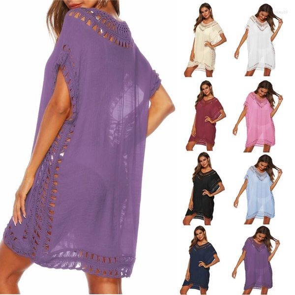 Damen Bademode 2023 Strand Outfits für Frau Cover Up Kleid Große Größe Sommer Tuniken Vestido Play Cover-ups Weiß Lila Bad Eixts XXL