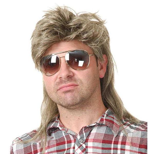 Perucas sintéticas vendendo peruca de cabeça de tainha masculina estilo rock ffy cabelo curto encaracolado fibra sintética peruca cabeça capa