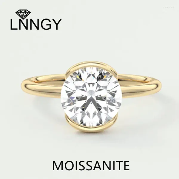 Anéis de cluster Lnngy 6.5mm meia moldura moissanite solitaire anel para mulheres requintado 925 prata esterlina flush empilhamento bandas de casamento jóias