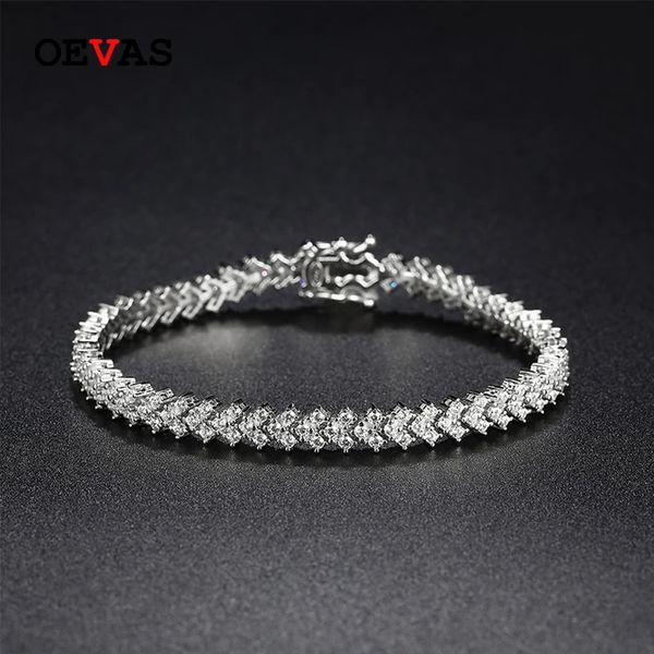 Corrente Oevas 100 925 Sterling Silver D Color Tennis Pulseira para Mulheres Quadrado Diamante Bangle Luxo Festa Fine Jewelry Presente 231129