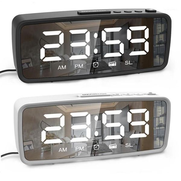 Altri orologi Accessori Radio FM Sveglia digitale LED Snooze 3 Impostazioni di luminosità 12 Specchio per trucco USB 24 ore Elettronico 340P