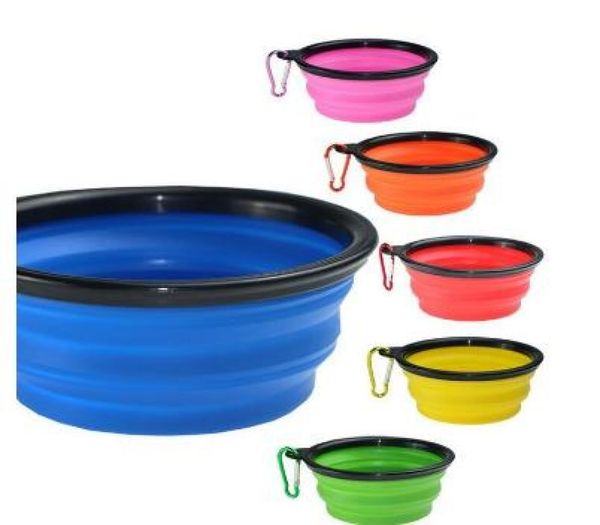 2018 Viagem Dobrável Pet Dog Cat Feeding Bowl Água Prato Alimentador Silicone Dobrável 9 Cores Para Escolher Alimentação Bowl1854664