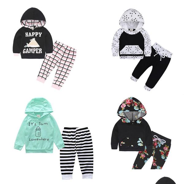 Комплекты одежды Толстовка с капюшоном для новорожденных Цветочный этнический монохромный Лось Камуфляжный леопардовый полосатый бант с капюшоном Весна Осень Мальчик девочка Cl Dhfag