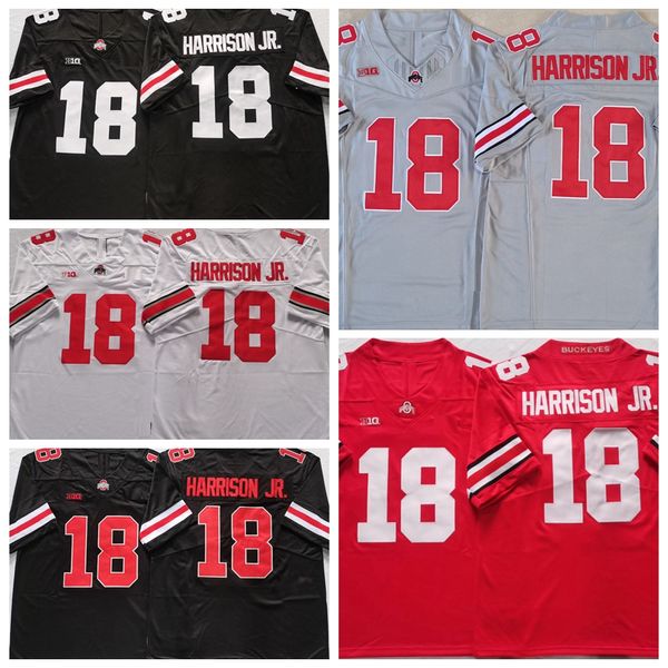 Maglie da football dell'Ohio State Buckeyes College 18 magliette grigie cucite in jersey di Marvin Harrison Jr.