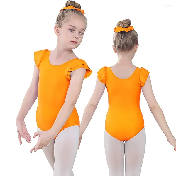 Sahne Aoilisey kızlar Bale Dans Şiştanları fırfırlı kol jimnastik bodysuits Toddler Çocuk Romper Belly Dans Kostüm 3-12 yıl