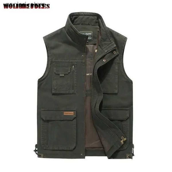 Coletes masculinos Colete Militar Tático Homens Jaquetas Jersey Coletes Denim Sem Mangas Jaqueta Verão Workwear Malha Homem Plus Size Outerwear Bordado Q231129