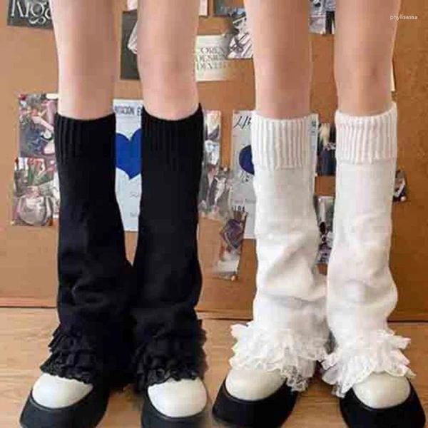 Frauen Socken Lolita Spitze Süße Japanische Über Knie Winter Warm Stricken Y2K Abdeckungen Harajuku Boot Manschetten JK Socke