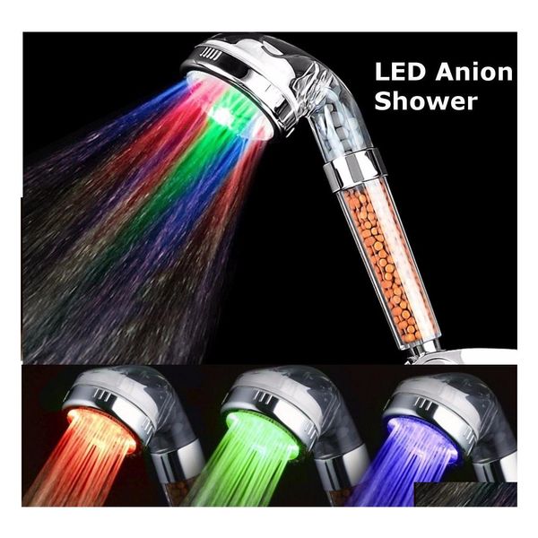 Badezimmer-Duschköpfe Xueqin Colorf LED-Licht-Bad-Duschkopf Wassersparende Anion-Spa-Hochdruck-Handkopf-Filterdüse Y200 Dheqv