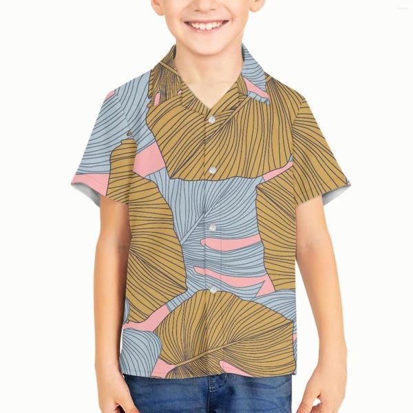 Camicie casual da uomo Modello foglia di piantaggine tropicale Bambini Kid Boy Summer Beach Stampa digitale 3D Manica corta allentata alla moda hawaiana