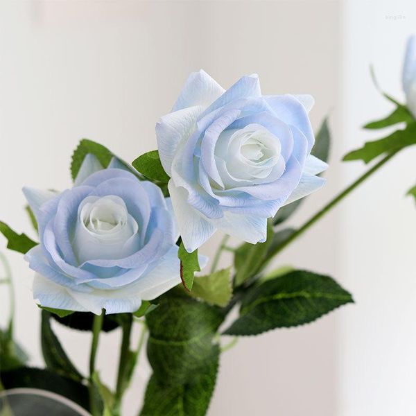 Fiori decorativi 7 pz/lotto Decorazione Artificiale Rosa Blu Seta Floreale Lattice Real Touch Bouquet da Sposa Fai da Te Home Party Design