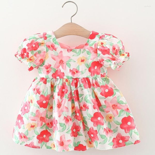 Vestidos de menina Sweet Ink Flower Dress Baby Dress Sleeve Redes Roupas de Crianças Verão Costume da criança respirável de 0 a 3 anos