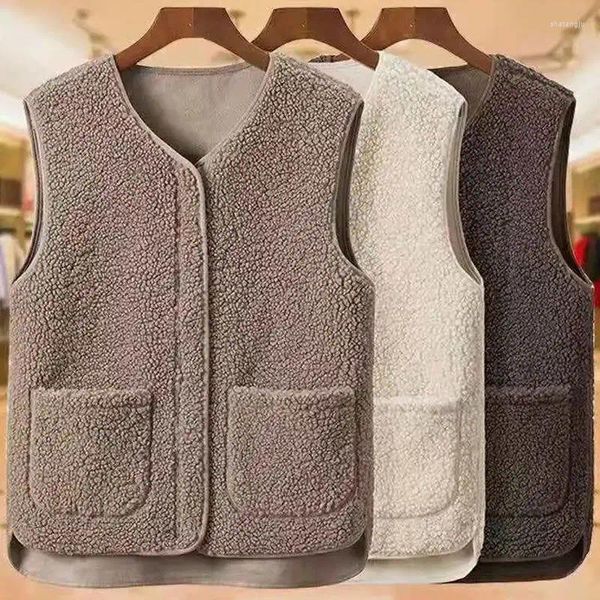 Gilet da donna Gilet di agnello Gilet invernale senza maniche Sciolto da donna scollo a V caldo e spesso giacca a canotta Abbigliamento moda femminile