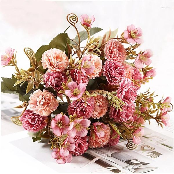 Flores decorativas qsm flor artificial falsa seda margarida deco casamento antigo costa 2 buquês lilás decoração do quarto de mesa