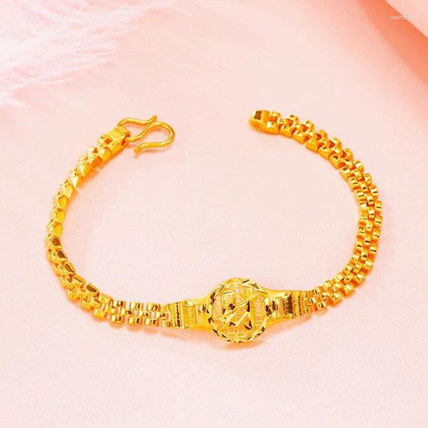 Link pulseiras 24k banhado a ouro pulseira para mulheres homens chinês palavra cai relógio sorte aniversário casamento jóias presente