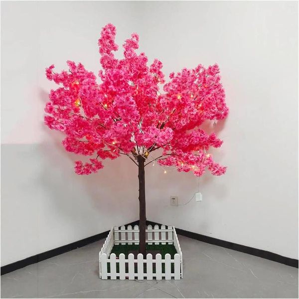 Flores decorativas ArtificiaCherry Blossom Tree com luz LED 5FT / 1.5M Handmade rosa hastes para casamento ao ar livre interno festa de escritório em casa