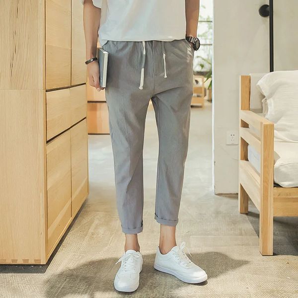 Herrenhose, Sommerhose, männlich, koreanischer Trend, lockere Freizeithose, männliche kleine Füße, 9-Punkt-Hose, schlanke Leinen-Herrenmode, Streetwear, Größe M-5XL, 231129