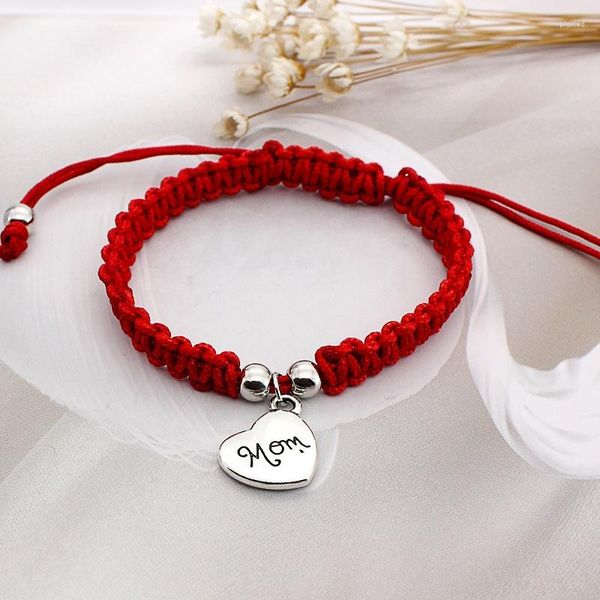 Charm Bracelets Lucky Red Rope Armband Frauen Handmade Woven String Mom Herz Anhänger Schmuck 2023 Muttertagsgeschenk Großhandel