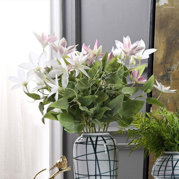 Flores decorativas clematis artificial falsa sala de seda mesa de jantar peças de decoração de arranjo de flores