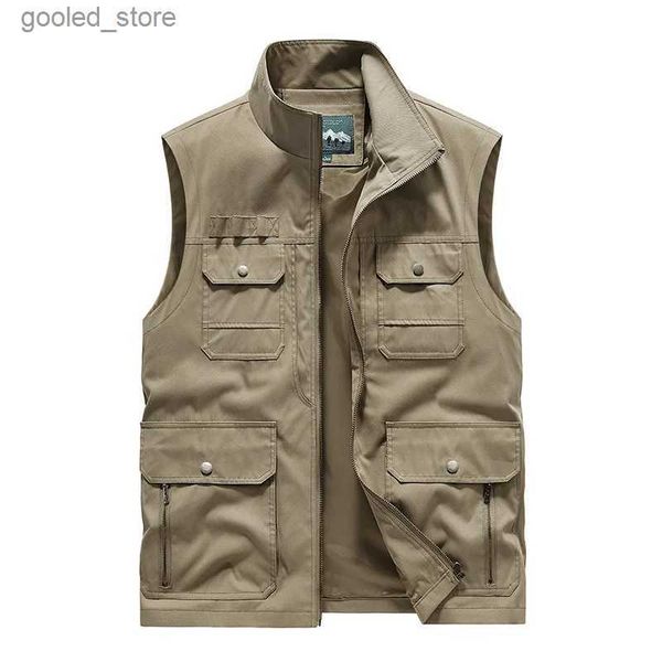 Coletes masculinos colete de trabalho homens multi-bolso tático militar cintura casaco motociclista verão sem mangas jaqueta coletes de segurança caça homens homem zip q231129