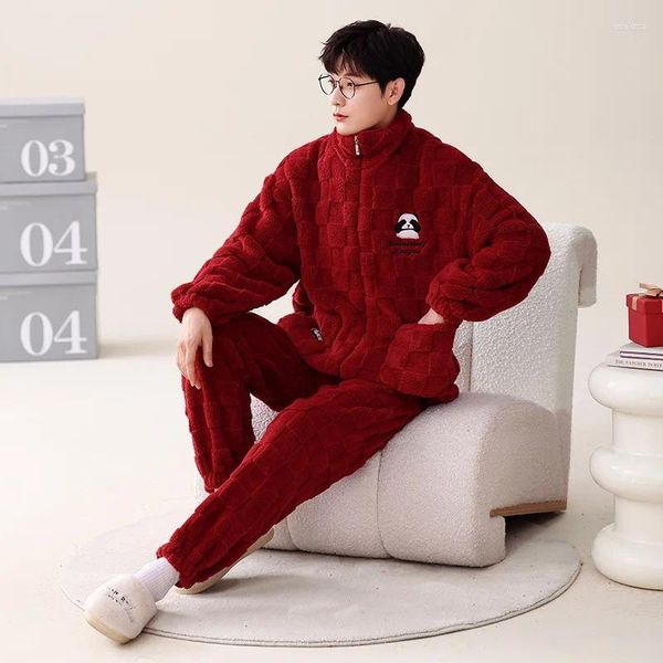 Indumenti da notte da uomo Colore rosso Pigiama da uomo per uomo Sposato Pigiama caldo invernale Set Moda coreana Cerniera da notte Abbigliamento da casa maschile Pijama Hombre