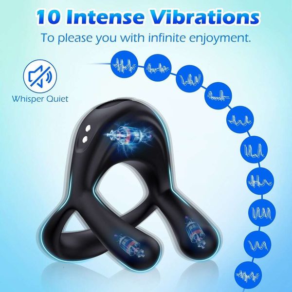 Brinquedo sexual massageador novo anel peniano para homens vibratórios homem 10 frequências de vibração cockrings retardar a ejaculação anéis penianos brinquedos adultos 18