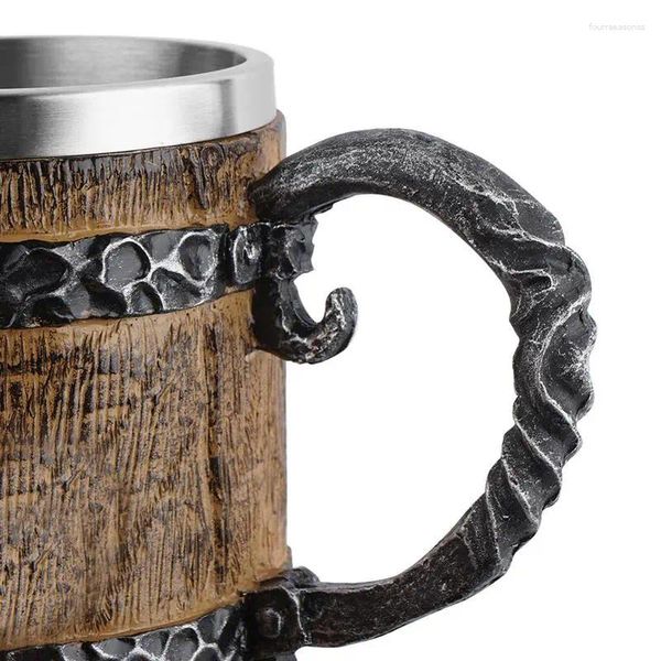 Canecas Viking estilo de madeira caneca de cerveja simulação copos de madeira para beber acessórios de bar vintage 450ml punho de café exclusivo embrulhado