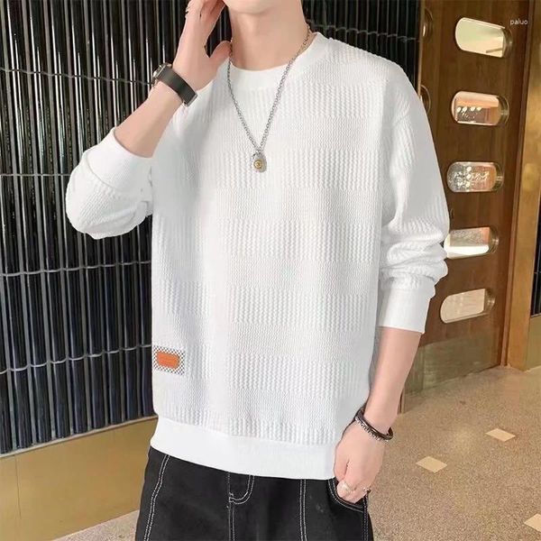 Erkek Tişörtleri Jakar Bahar Sonbahar Yuvarlak Boyun Uzun Kollu Erkekler Sweatshirt 2024 Moda Sıradan Gömlek Koreli Vintage Gevşek Katı Giyim