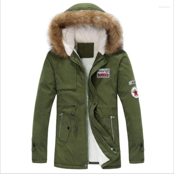 Giacche da uomo Giacca da uomo 2023 Piumino invernale spesso caldo da uomo Collo lungo in pelliccia Verde militare Parka Pile di cotone