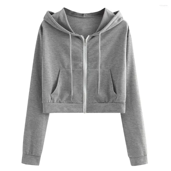 Frauen Hoodies Crop Top Zip-up Frühling Frauen Taschen Dünne Jacke Weibliche Kleidung Kordelzug Weiß Sexy Hoody Baumwolle Mäntel