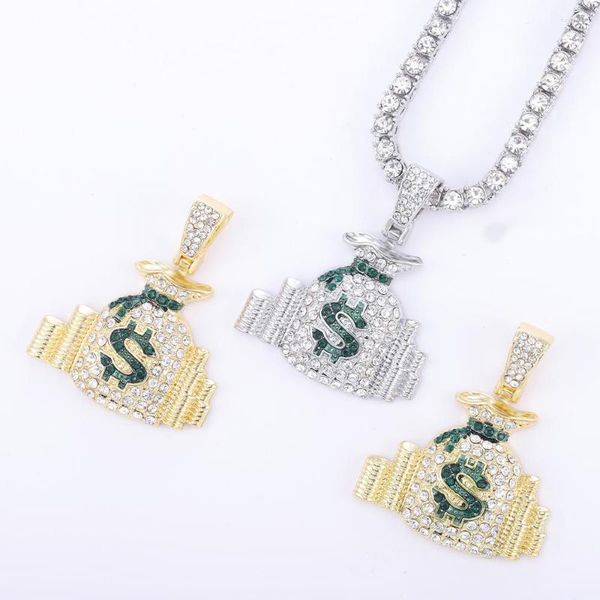 Anhänger Halsketten Hip Hop Geldbeutel mit Dollar-Logo Luxus Iced Out Halskette Schmuck 24 Zoll Seilkette für Männer Frauen Geschenk