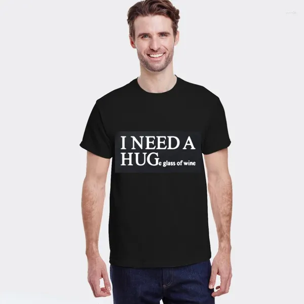 Мужские футболки с забавной надписью «Мне нужен огромный бокал вина» Рубашка с саркастическим принтом Унисекс Свободная уличная футболка Корейский стиль «Наслаждайся выпивкой»