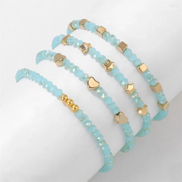 Set di braccialetti in cristallo lucido da 4 pezzi per donna, piccole perline color oro, gioielli da uomo in vetro con fascino elasticizzato