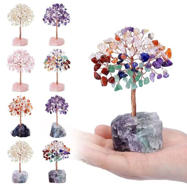 Oggetti decorativi Figurine Colore Cristallo Albero dei soldi Filo di rame avvolto Agata Base fluorite Piante in vaso Artigianato in pietra Pietra preziosa Reiki Chakra Feng Shui 231128