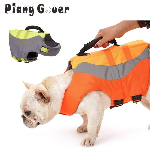 Gilet estivo Giubbotto di salvataggio per cani da compagnia Costume da bagno riflettente Cani di taglia media Gilet Abbigliamento da surf Bulldog francese Verde Arancione