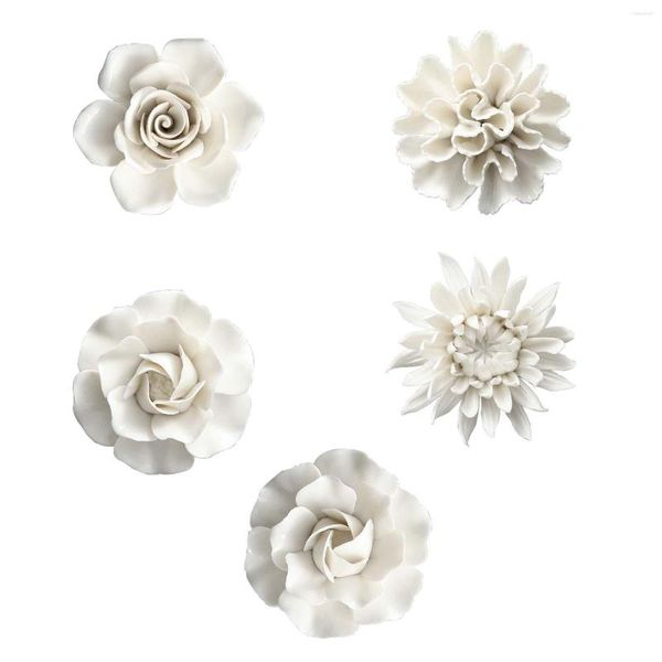 Fiori decorativi da appendere alla parete, decorazione in ceramica 3D, arte bianca, fiore in porcellana per camera da letto, corridoio, soggiorno