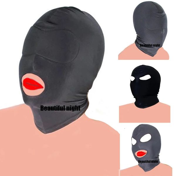 Brinquedos adultos SM Sex Game Stretchable BDSM Máscara Brinquedos Todos Colsed Head Harness Hood com venda acolchoada Role Play Cosplay Acessórios 231128