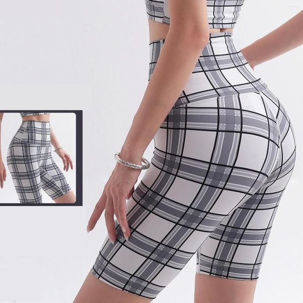 Aktive Shorts Top Damen Plaid Sport Gym Yoga Hose Fitness Sexy Radfahren Mode Weich Atmungsaktiv Hohe Taille Nahtlos