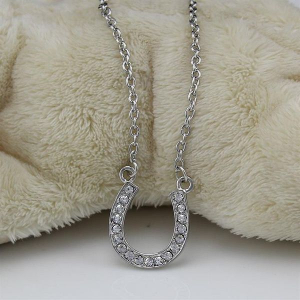Novidade colar de sapato de cavalo para mulheres joias de ferradura equestre de chumbo e níquel feitas de liga de zinco com cristais checos239l