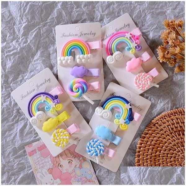 Acessórios de cabelo 3 pçs / set doces nuvem pirulito clipes laterais para meninas bonito arco-íris barrettes hairbows moda crianças acessórios1 Dh2Xn