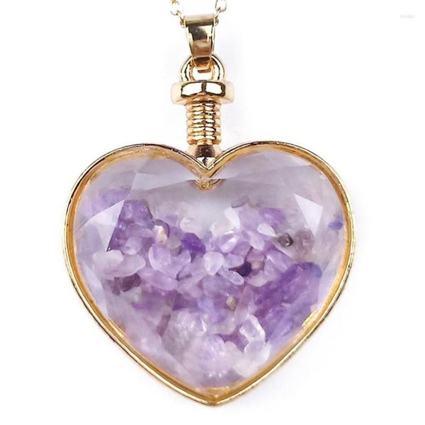 Anhänger Halsketten FYJS Einzigartige hellgelbe Goldfarbe Liebe Herz Amethysten Stein Lapislazuli Halskette romantischen Stil Schmuck