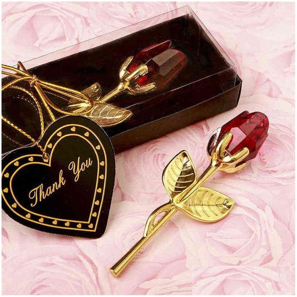Flores secas românticas dia dos namorados presente vermelho rosa cristal vidro rosa flor favores de casamento artificial com caixa mães y1216 gota dhak4