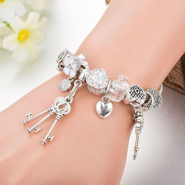 Braccialetti con ciondoli JanYee Pulcera Silve con chiavi per le donne Perline fai da te Fit Pan Bangles Gioielli Goccia B22088