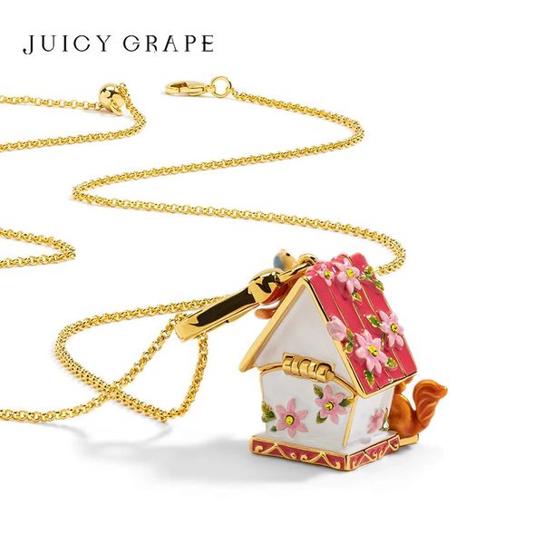 Halsreifen JUICY GRAPE House of Charms Halskette mit Anhänger, Pulloverkette, Eichhörnchen-Schlüsselanhänger, 18 Karat vergoldet, Weihnachtsgeschenk 231129