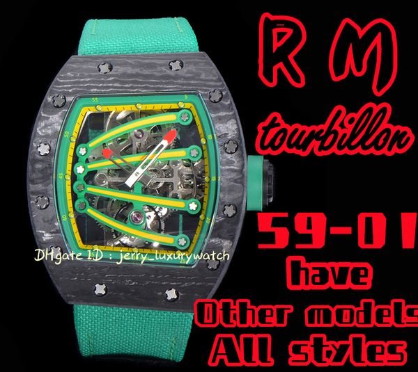 59-01 роскошные мужские часы Tourbillon 51.10x 43.10 x 15,20 мм, материал из углеродного волокна TP